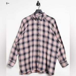 ASOS DESIGN - BLACK & LIGHT PINK PLAID BOYFRIEND SHIRT
